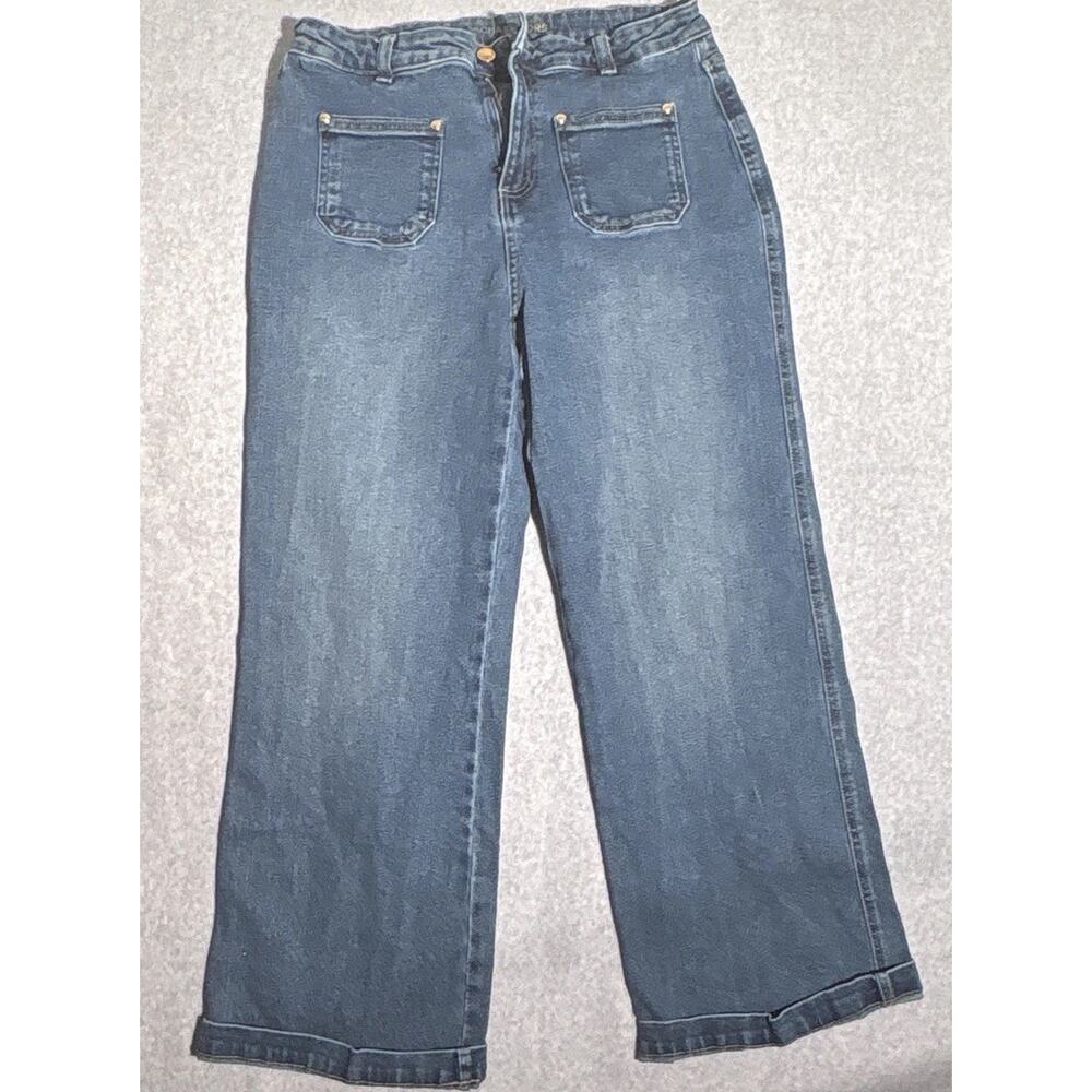 Michael Kors Women's Blue Denim Wide-Leg Jeans, Size 8 Regular Fit Mid-Rise